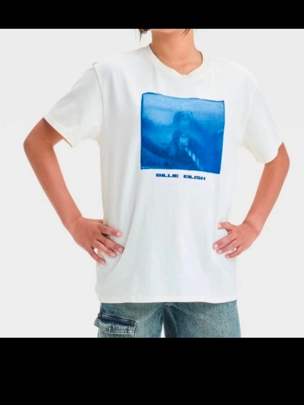 Billie Eilish Kids T Shirt Cream Graphic Print Short Sleeve Size Small